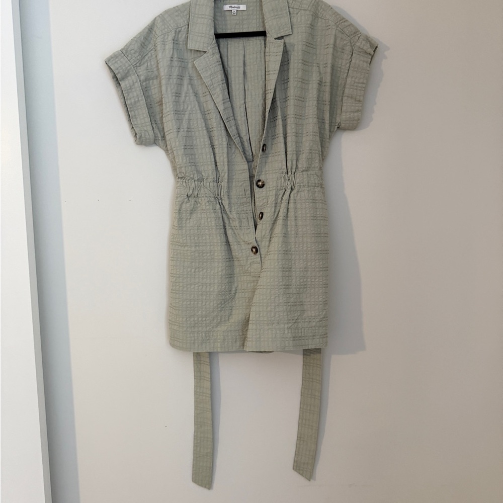 Madewell Sage Textured Short-Sleeve Romper